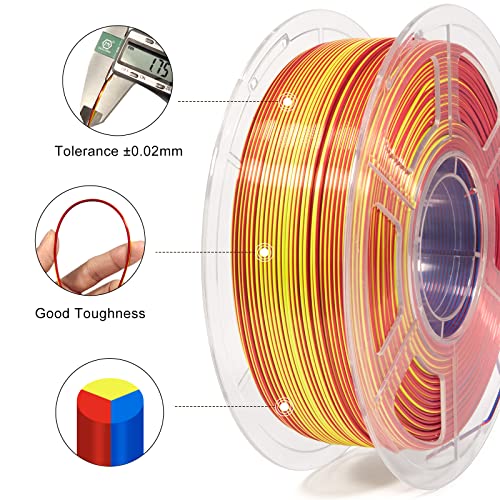 iSANMATE PLA Filament 1.75mm, 3D Printer Filament Silk Red Yellow Blue Color Changing PLA, Silk PLA Tri Colors Filament, 3D Printing Filament +/-0.03mm, 1KG Spool - Image 5