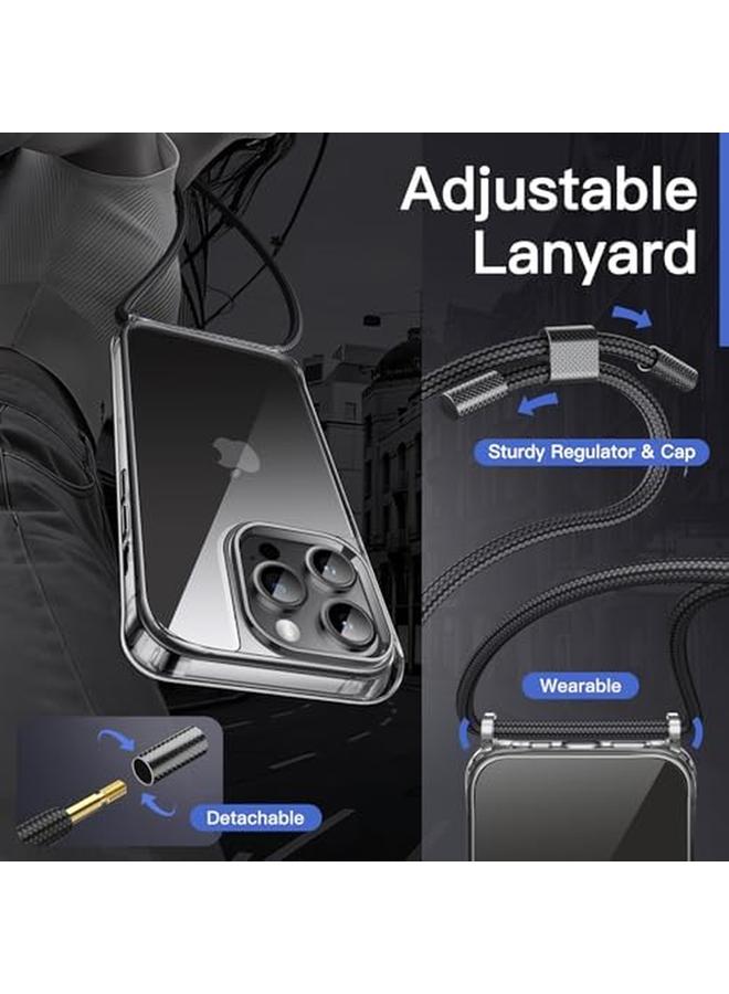 جي تيك جراب كروس بودي لهاتف آيفون 14 برو مقاس 6.1 بوصة مع حزام حبل قابل للتعديل، غطاء واقٍ شفاف مضاد للاصفرار ومضاد للصدمات مع حبل للرقبة، أسود - Image 3