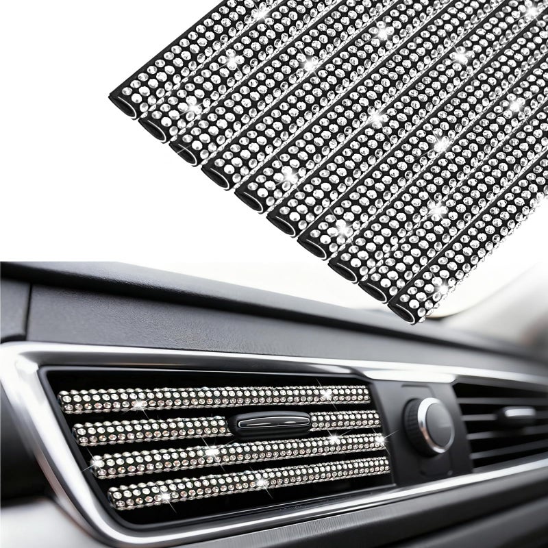 NBTEPEM Bling Car Air Conditioner Decoration Strip for Vent Outlet, 10 PCS Universal Rhinestone Car Vent Outlet Trim Decorations, Bling Interior Accessories for Women and Girls (Silver) - Image 1