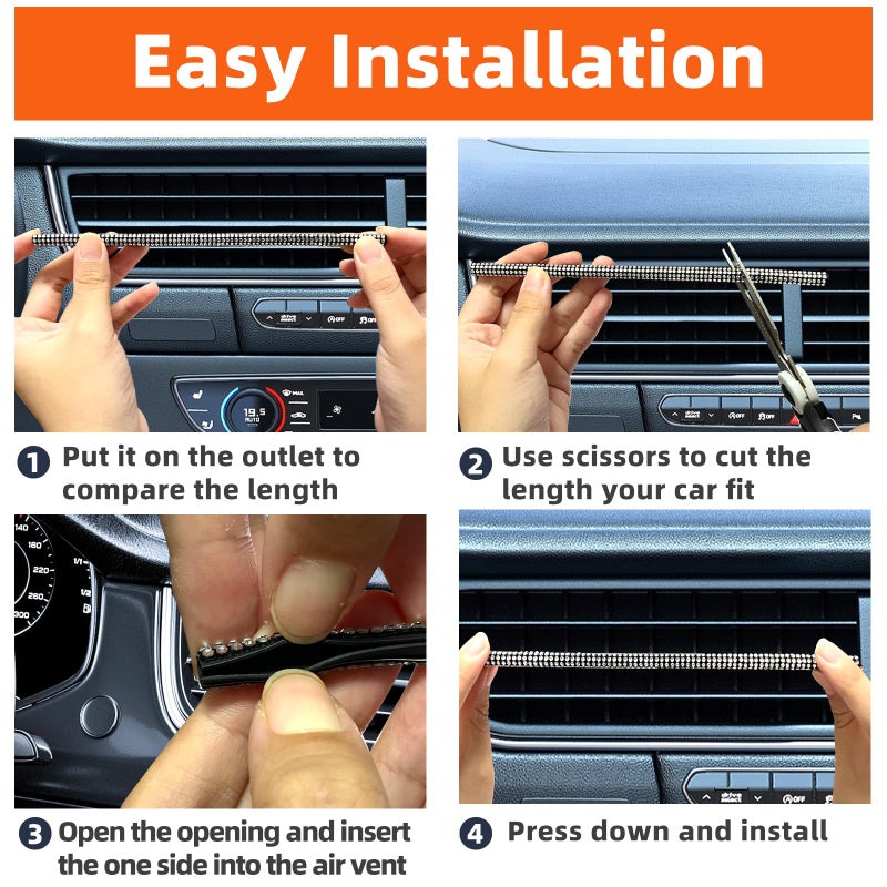 NBTEPEM Bling Car Air Conditioner Decoration Strip for Vent Outlet, 10 PCS Universal Rhinestone Car Vent Outlet Trim Decorations, Bling Interior Accessories for Women and Girls (Silver) - Image 4
