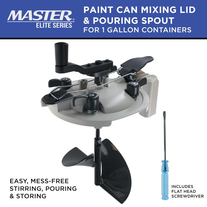 Master Airbrush Master Elite Paint Can Mixing Lid & Pouring Spout, 1 Gallon Size - Mix Blade for Easy, Mess-Free Stirring, Pouring, Storing - Pistol Grip Handle, Stir with Hand Crank, Drill, Paint Mixing Machine - Image 2