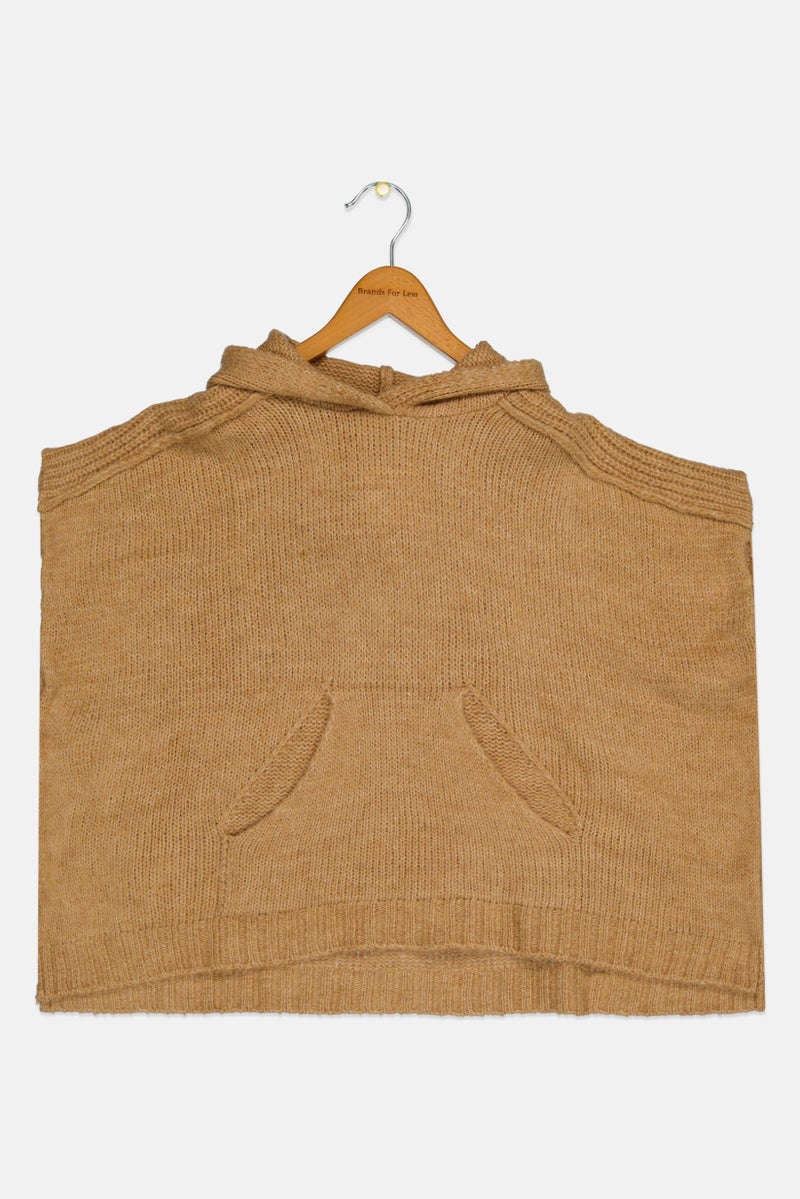 KOTON Kids Girl Knitted Sleeveless Hooded Sweater, Brown - Image 1