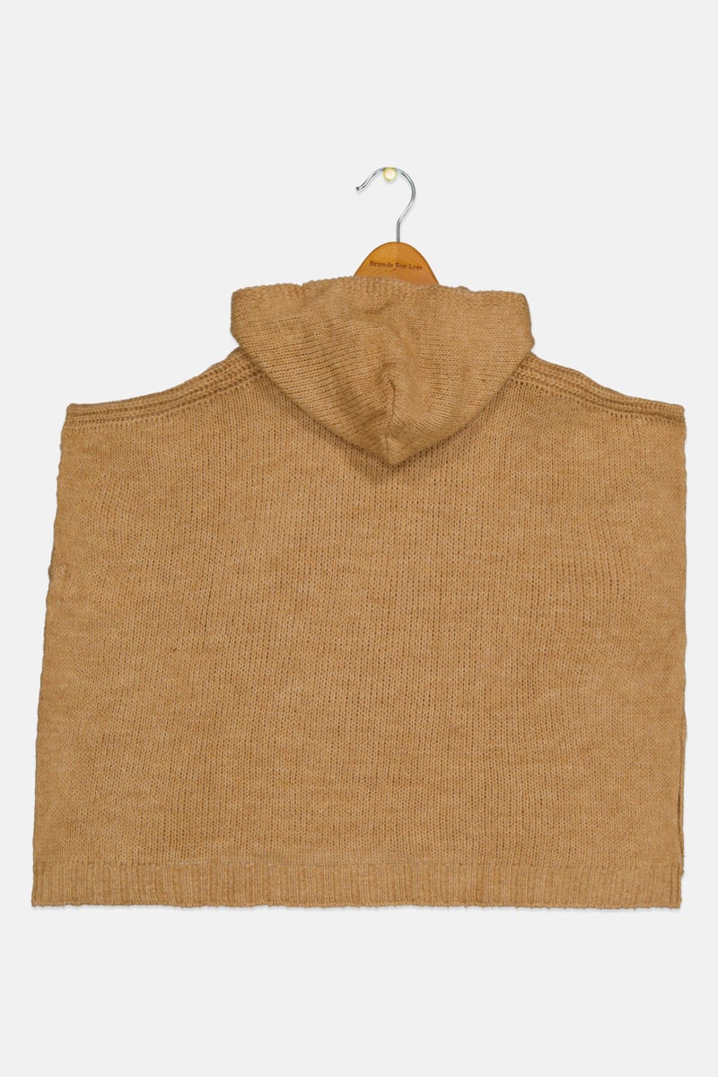 KOTON Kids Girl Knitted Sleeveless Hooded Sweater, Brown - Image 2