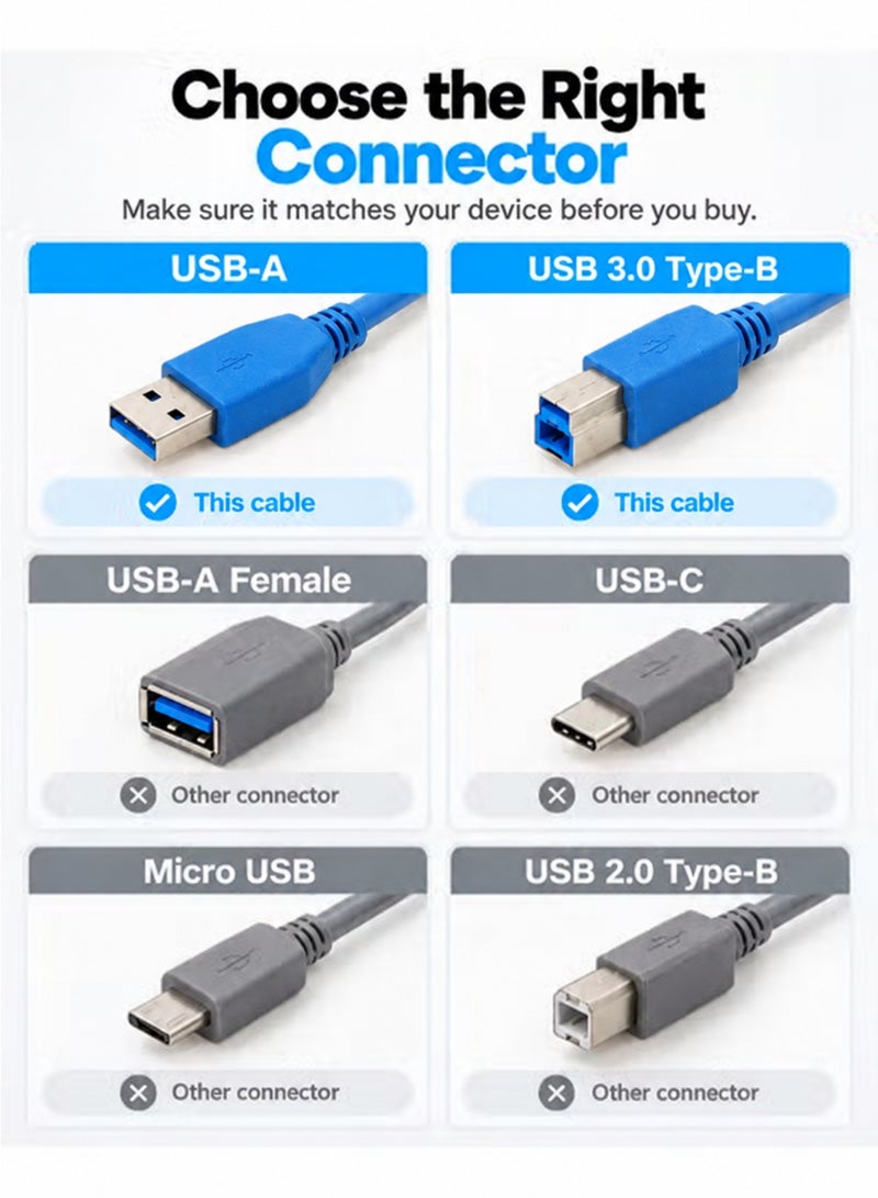 FUJISHKA USB 3.0 A to USB B Cable 3 Meter, Type A Male to Type B 3.0 Male Printer Cable USB 3.0 Type B Compatible with Docking Station, External Hard Drivers, Scanner, Printer - Image 5