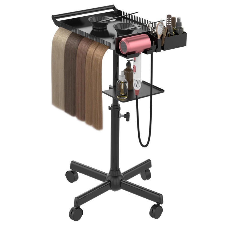 ZHOOGE Hairstylist Tray on Wheels, Rolling Salon Tray with Holder and Hair Separator Stand, Salon Trolley Adjustable Tray with Storage Platform Dye Bowls and Tools for Hair Stylist - Image 1