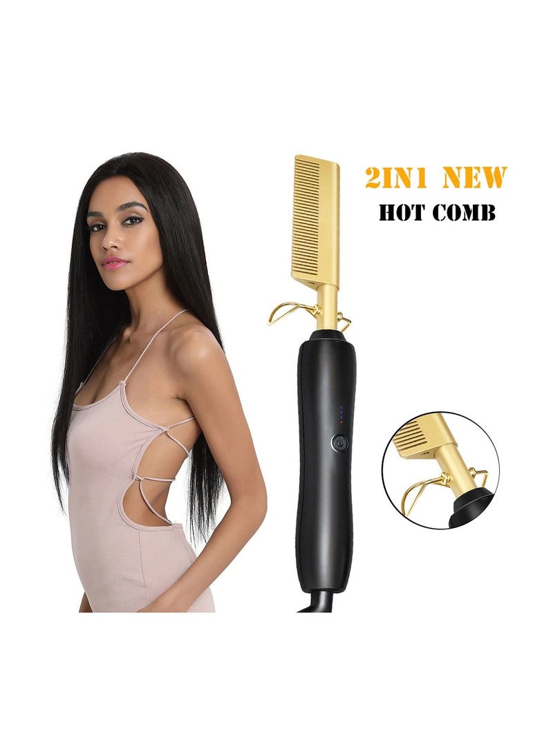 DubaiGallery مشط تسخين لفرد الشعر مكواة كهربائية لفرد الشعر وفرشاة فرد الشعر ومشط مكواة لتنعيم الشعر - Image 1