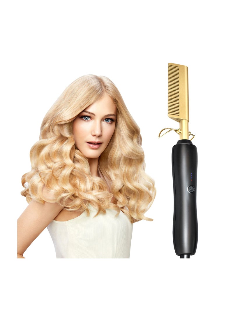 DubaiGallery مشط تسخين لفرد الشعر مكواة كهربائية لفرد الشعر وفرشاة فرد الشعر ومشط مكواة لتنعيم الشعر - Image 2