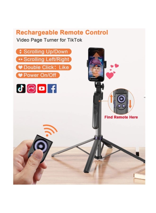 حامل ثلاثي ذكي بارتفاع 71 إنش مع إضاءة LED مزدوجة وتحكم بالإيماءات | حامل جوال دوّار 360 درجة مزود بريموت بلوتوث قابل للشحن للتصوير والفيديو والبث المباشر - Image 3