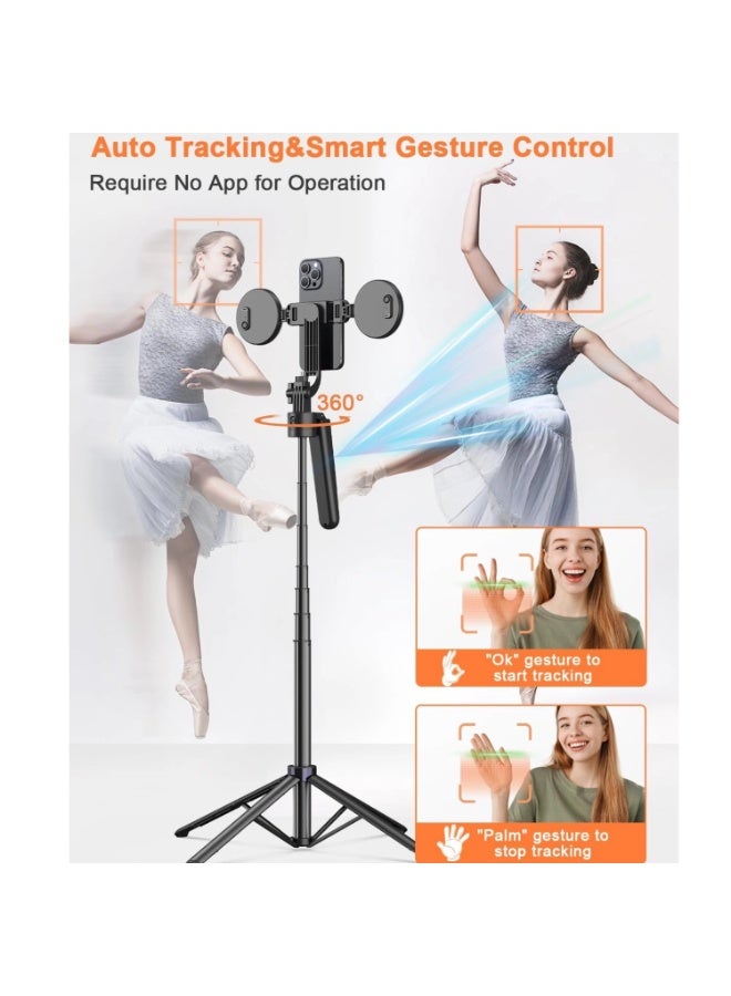 حامل ثلاثي ذكي بارتفاع 71 إنش مع إضاءة LED مزدوجة وتحكم بالإيماءات | حامل جوال دوّار 360 درجة مزود بريموت بلوتوث قابل للشحن للتصوير والفيديو والبث المباشر - Image 2