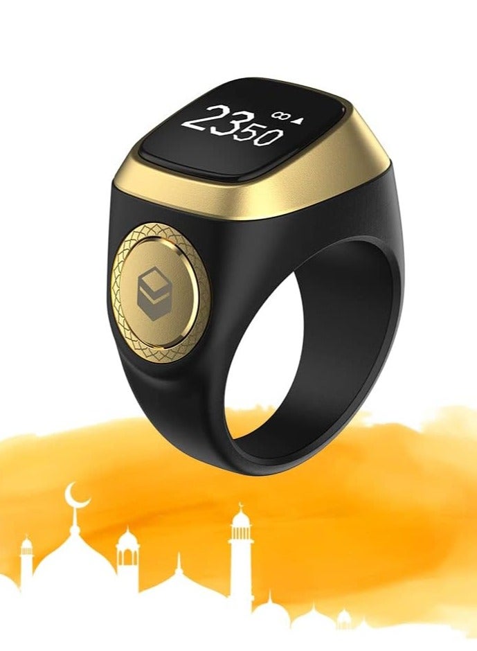 خاتم تسبيح ذكر ذكي من Iqibla، توقيت صلاة المسلمين، تذكير، شاشة OLED، عداد تسبيح، حلقة ذكية يمكن ارتداؤها باللون الأسود 22 مم USB - Image 2