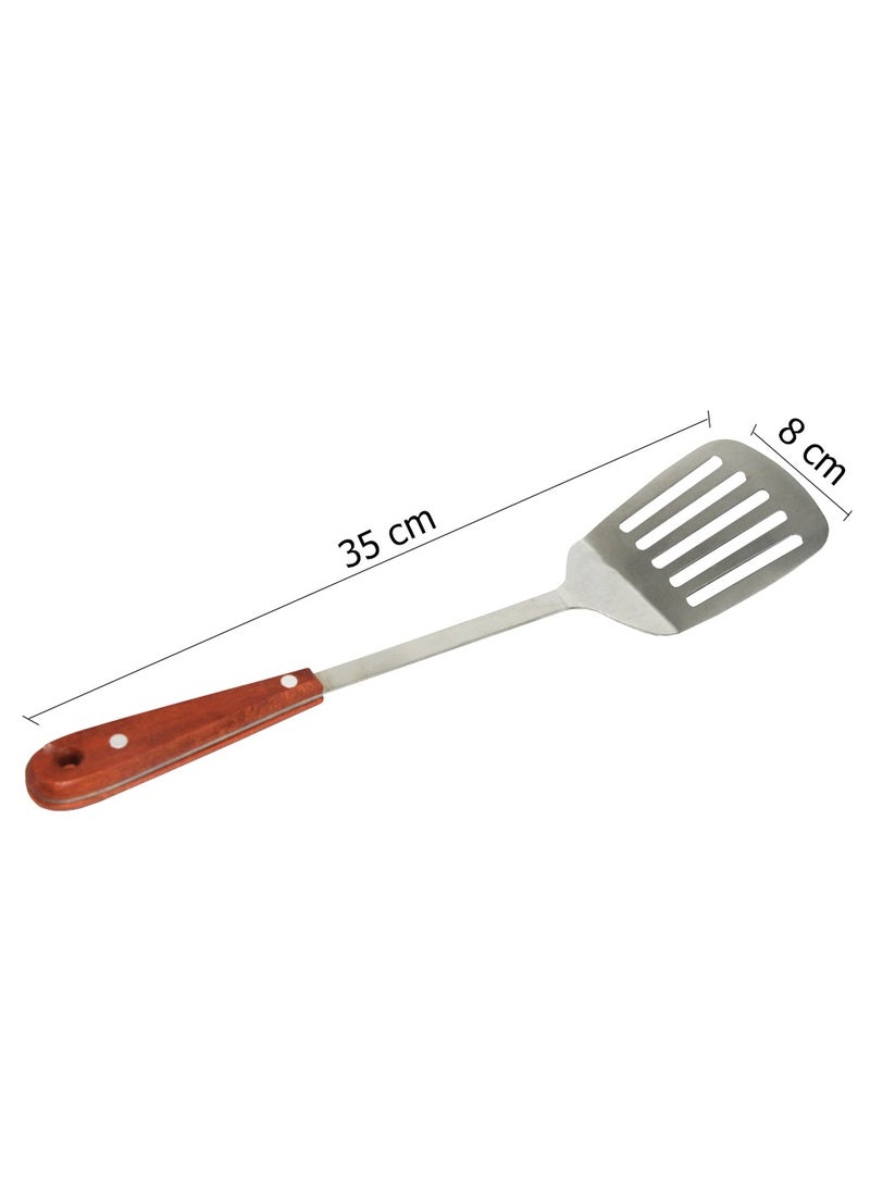BASURRAH Steel flat spoon with wooden handle  size 35 cm  - Image 2