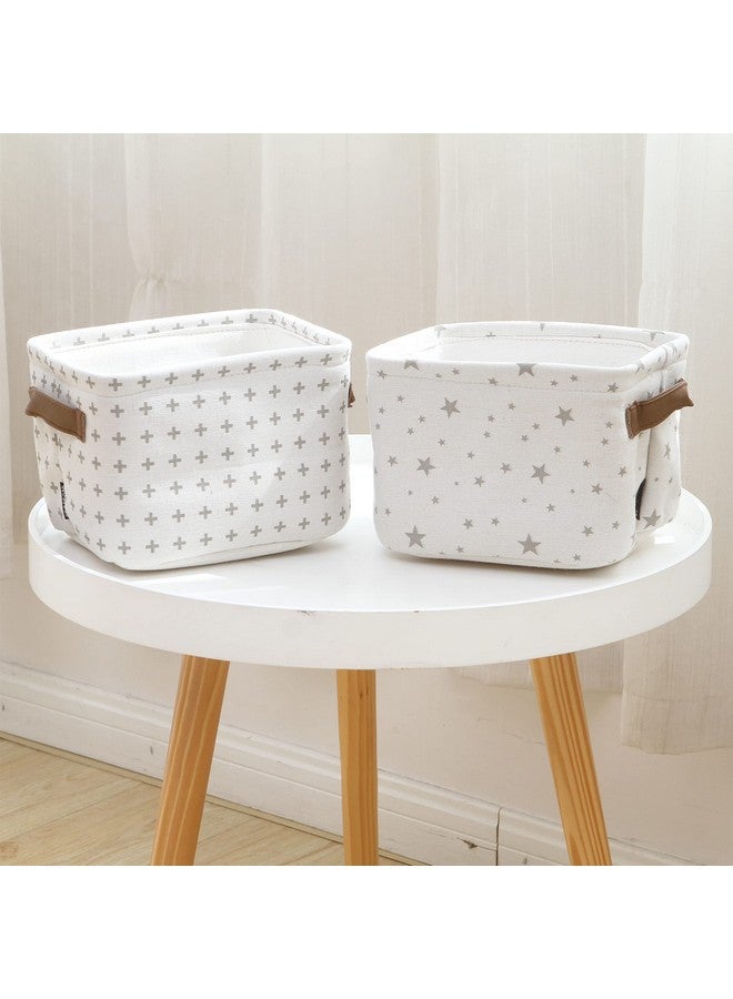 Sea Team Collapsible Small Canvas Fabric Storage Basket with Handles, Square Mini Storage Box, Cube, Foldable Shelf Basket, Closet, Desk Organizer for Nursery, Home, Office (Grey, Set of 4) - Image 3