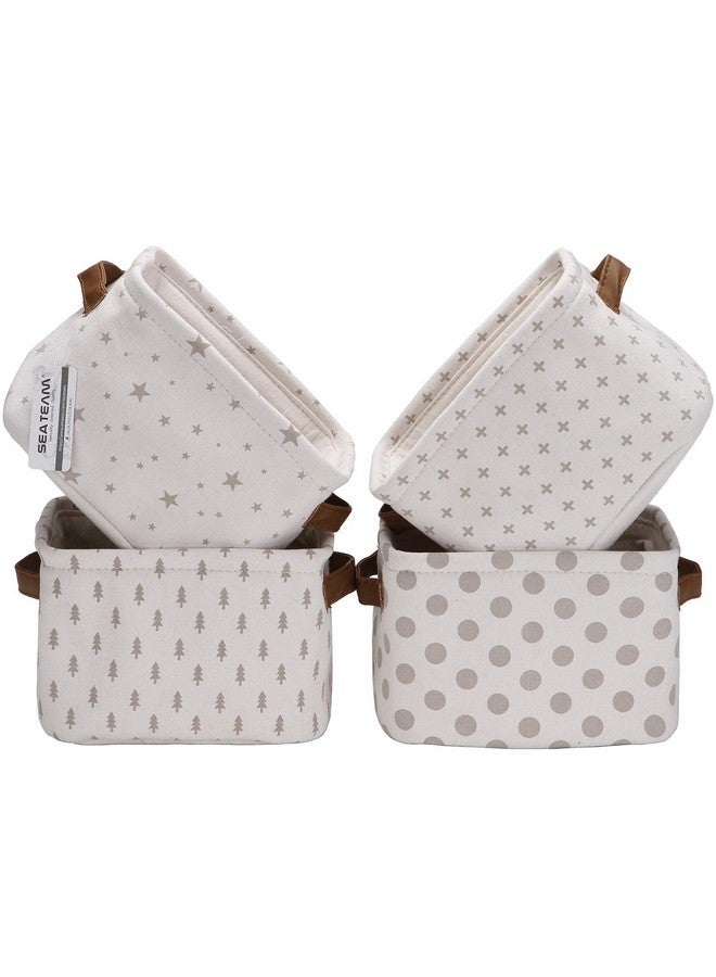 Sea Team Collapsible Small Canvas Fabric Storage Basket with Handles, Square Mini Storage Box, Cube, Foldable Shelf Basket, Closet, Desk Organizer for Nursery, Home, Office (Grey, Set of 4) - Image 1