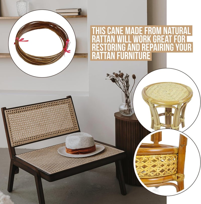 Wickerix Rattan Flat Furniture Chair Basket Caning Natural Repair Binder Cane, Darken Light Brown - Image 2