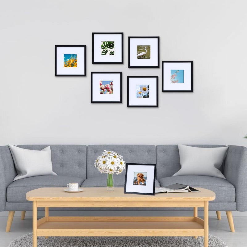 جيفت جاردن GiftGarden 8x8 إطار الصورة مجموعة أسود من 7 عرض 4 × 4 صور مع حصيرة أو 8 × 8 صور بدون حصيرة إطارات مربعة للجدار أو الطاولة - Image 4