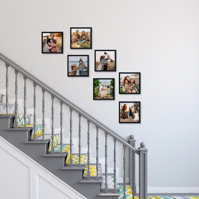 جيفت جاردن GiftGarden 8x8 إطار الصورة مجموعة أسود من 7 عرض 4 × 4 صور مع حصيرة أو 8 × 8 صور بدون حصيرة إطارات مربعة للجدار أو الطاولة - Image 3