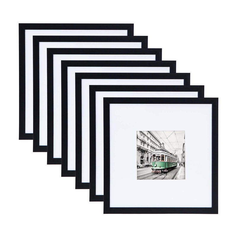 جيفت جاردن GiftGarden 8x8 إطار الصورة مجموعة أسود من 7 عرض 4 × 4 صور مع حصيرة أو 8 × 8 صور بدون حصيرة إطارات مربعة للجدار أو الطاولة - Image 1