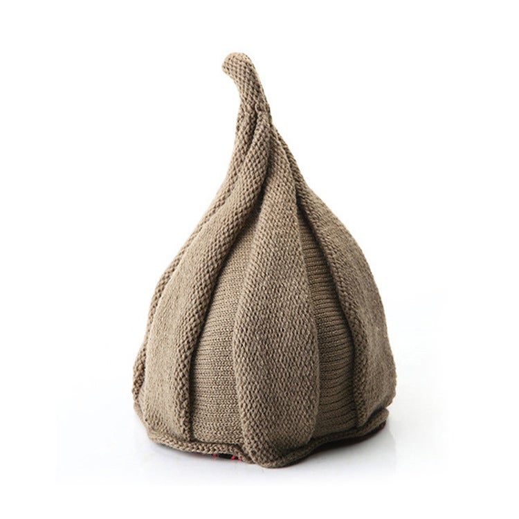 Cute Flower Knit Baby Cap with Twisted Top Khakis