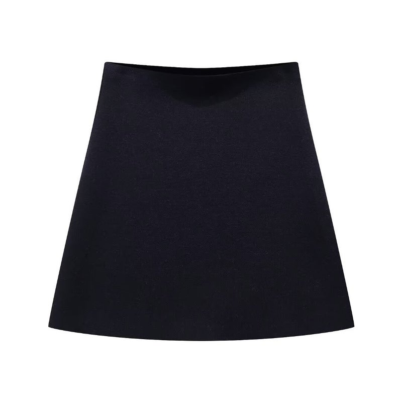 Cross-border Trade European and American Womens 2024 Summer New Wool Blended V-neck Knitted Sweater High Waist Mini Skirt Sea Blue Skirt