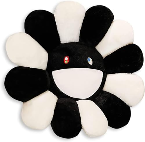 SNEPOO Smile Face Plush Rainbow Pillow, Sunflower Indie Decor Plush Pillow Soft & Comfortable Flower Floor Pillow for Home Reading Bed Room Decoration (40CM, Black and White) - Image 1