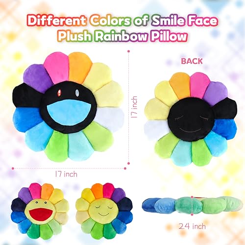 SNEPOO Smile Face Plush Rainbow Pillow, Sunflower Indie Decor Plush Pillow Soft & Comfortable Flower Floor Pillow for Home Reading Bed Room Decoration (40CM, Black and White) - Image 2
