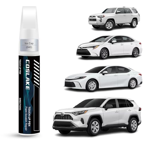 COSLAKE Car Touch Up Paint(Ice Cap/Super White(040(Include 2UE/2MQ))) for Toyota, Car Paint Scratch Repair Kit, Quick & Easy Solution to Repair, 2 in 1 Scratch Remover Pen with Color-Matched - Image 1