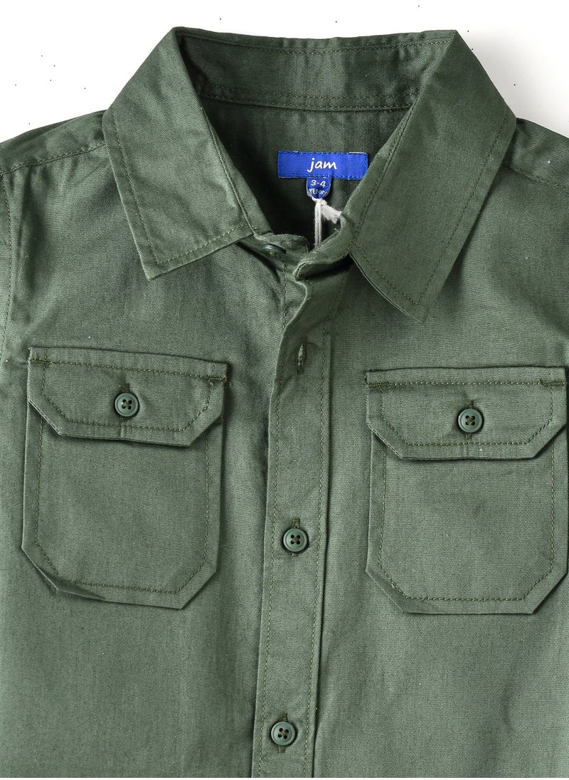 JAM Kids Olive Green Button-Up Utility Shirt  - Image 3