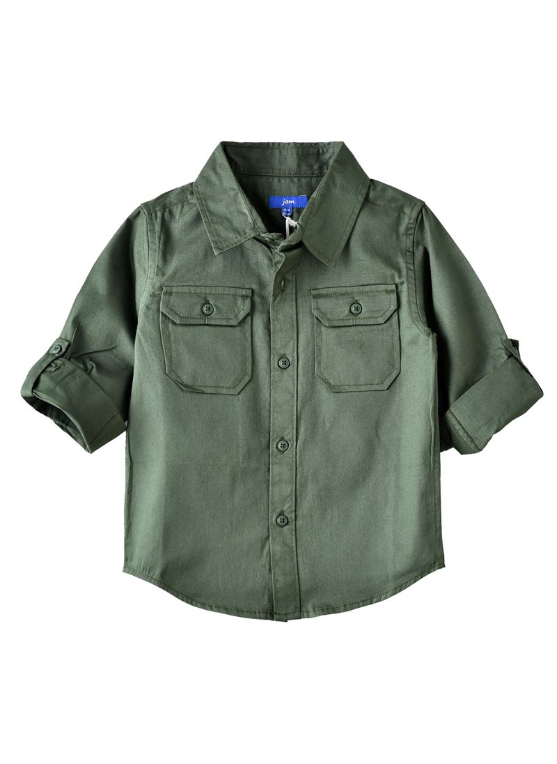 JAM Kids Olive Green Button-Up Utility Shirt  - Image 1