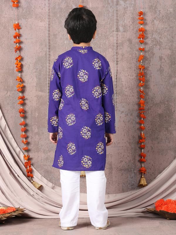 superminis Boys Cotton Kurta Pyjama Set | Gold Foil Printed Ethnic Wear for Kids | Baby Boy Kurta Set with Elastic Pyjama | Festival & Wedding Outfit (Purple, 4-5 Years) - Image 5