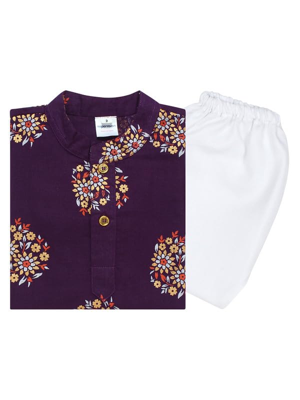 superminis Boys Cotton Kurta Pyjama Set | Gold Foil Printed Ethnic Wear for Kids | Baby Boy Kurta Set with Elastic Pyjama | Festival & Wedding Outfit (Purple, 4-5 Years) - Image 1