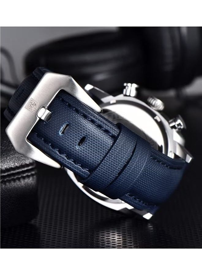 بينيار ساعة رجالي حزام من الجلد الهيكل العظمي حركة الكوارتز الجوف الهاتفي تصميم ساعة مقاومة للماء الرجال لوم الأيدي ، ساعة بواسطة-5205 الفضة الأزرق - Image 4