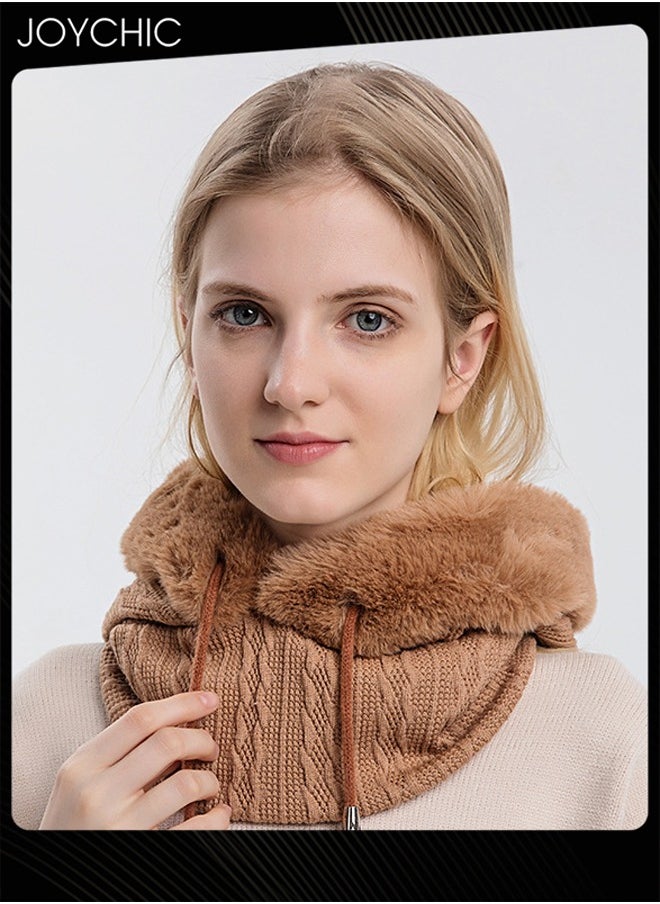 Joychic - Autumn and Winter Women Outdoor Cycling Cold Protection Pullover Hat Warm Neck Mask Brown - Image 1