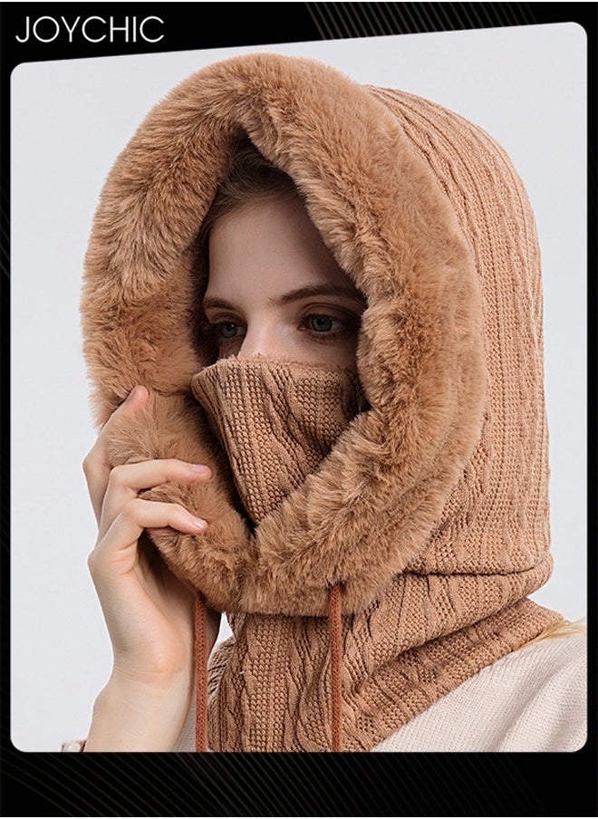 Joychic - Autumn and Winter Women Outdoor Cycling Cold Protection Pullover Hat Warm Neck Mask Brown - Image 1