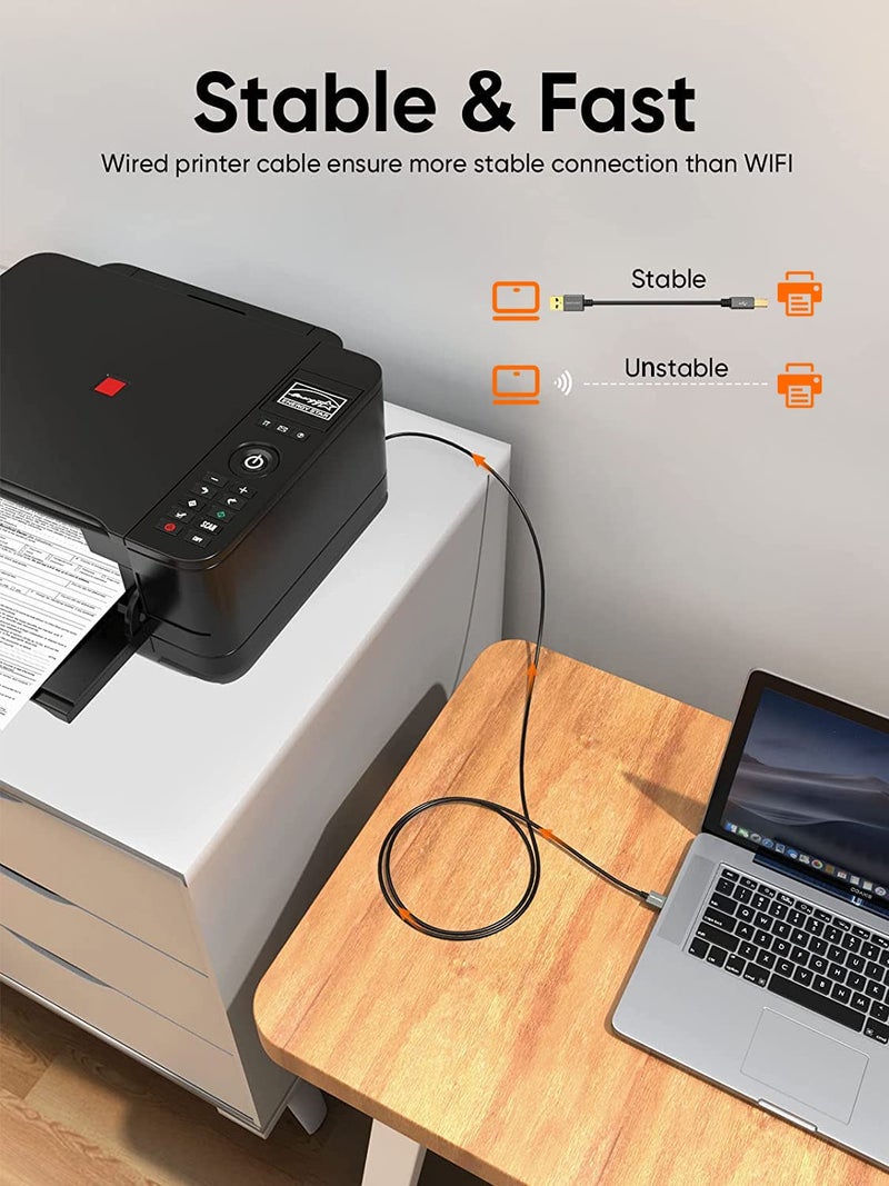 CableCreation كابل كرييشن USB طابعة طويل 10 أقدام، كابل طابعة USB 2.0 إلى الكمبيوتر، كابل طابعة USB A إلى B لـ HP، Brother، Epson، Canon، بيانو، Dac، علبة ألمنيوم، رمادي فضائي - Image 2