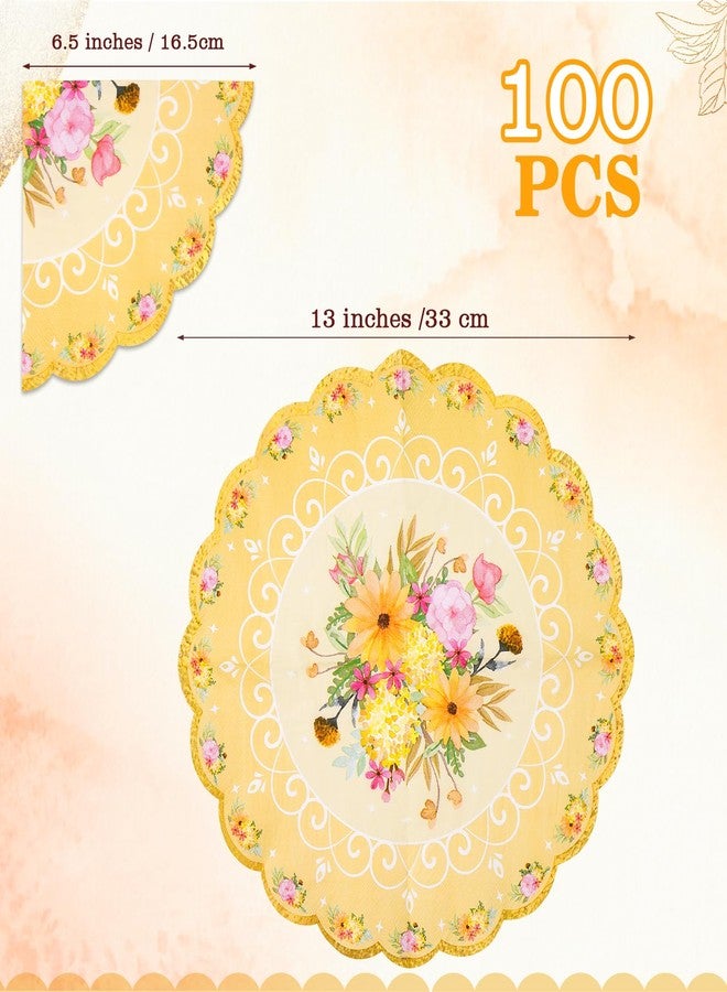 homix Floral Tea Party Napkins, 100 pcs Scalloped Guest Paper Napkins for Wedding Bridal Shower Baby Shower Tea Party Decorations - Image 2