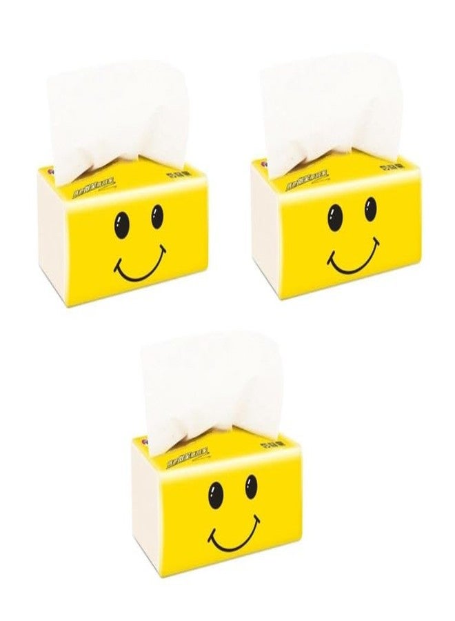 DCELLA Facial Tissue Soft, Tissue Paper Napkins | Table Top | Plain 4 Ply 300 Tissue Packets (Pack of 3, Yellow) - Image 1
