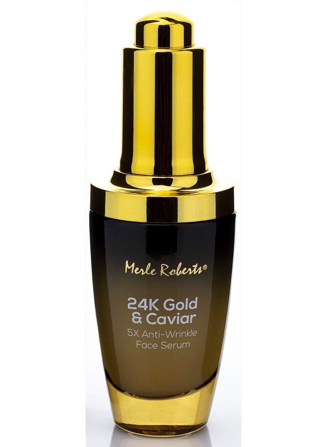 Merle Roberts سيروم 24k ذهب وكافيار - سيروم مضاد للشيخوخة فائق الجودة للتجاعيد، الخطوط الدقيقة، وخطوط التعبير. سيروم مرطب مضاد للتجاعيد خالي من القسوة لبشرة ممتلئة ومشدودة، 1 أونصة. - Image 1