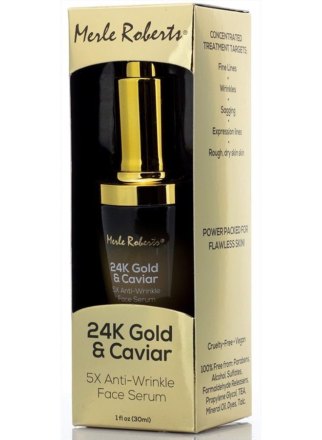 Merle Roberts سيروم 24k ذهب وكافيار - سيروم مضاد للشيخوخة فائق الجودة للتجاعيد، الخطوط الدقيقة، وخطوط التعبير. سيروم مرطب مضاد للتجاعيد خالي من القسوة لبشرة ممتلئة ومشدودة، 1 أونصة. - Image 2