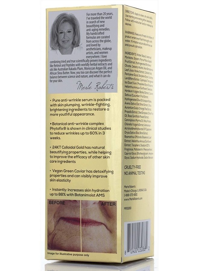 Merle Roberts سيروم 24k ذهب وكافيار - سيروم مضاد للشيخوخة فائق الجودة للتجاعيد، الخطوط الدقيقة، وخطوط التعبير. سيروم مرطب مضاد للتجاعيد خالي من القسوة لبشرة ممتلئة ومشدودة، 1 أونصة. - Image 3