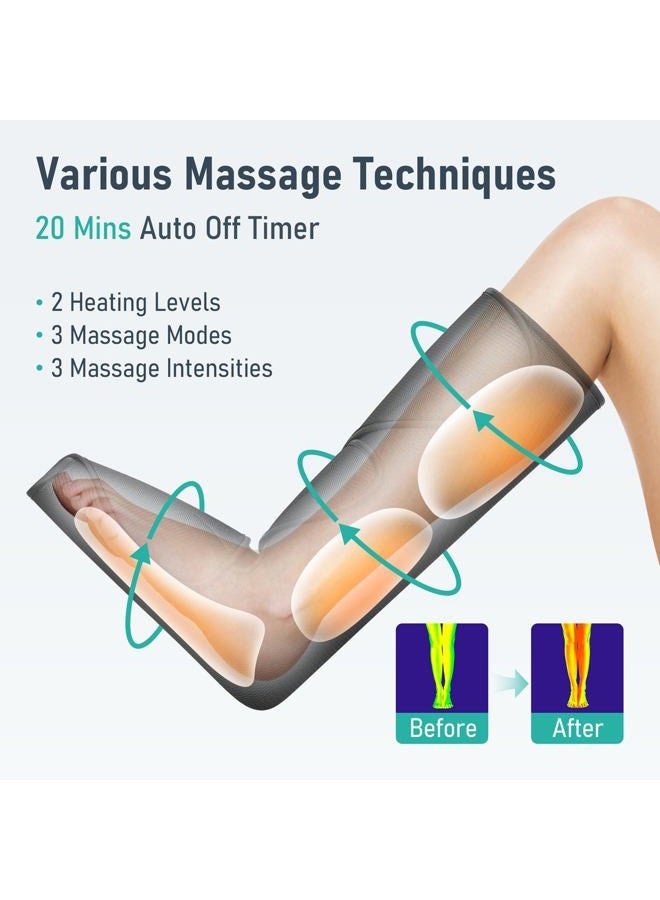 QUINEAR مدلك الساق والقدم مع حرارة وأربطة ضغط هوائي للتدليك لتحسين الدورة الدموية واسترخاء العضلات مع 3 أوضاع و3 مستويات شدة ووظيفتين للتسخين - Image 3