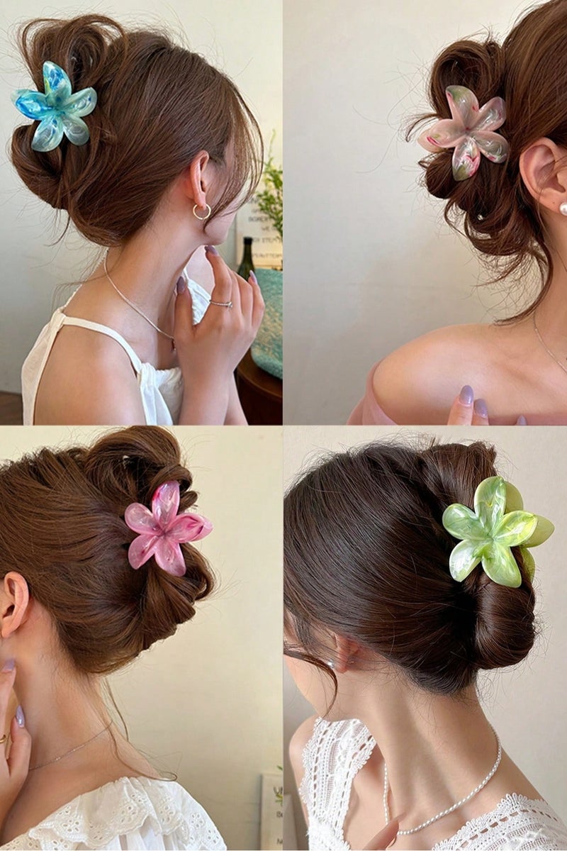 Miamia 4 Pcs Large Gradient Pink Blue Green Red Hair Clips, Fashionable and Practical Design, Suitable for Daily, Leisure, Party, Commute, Vacation, Hair Styling, Makeup, Clothing Matching, Hair Clips, Chin Clips, Hair Clips, Hair Clips, School Supplies, College Multi-color - Image 1