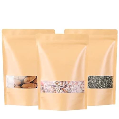 DEERA Brown Kraft Paper Ziplock Stand Up Pouch 160x230mm Pack of 50 - Image 1