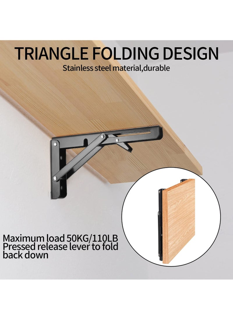 2 Pcs Folding Shelf Brackets, Heavy Duty Wall Mounted Shelf Bracket, Collapsible Metal Triangle Shelf Support for Bench Table, Max Load 50KG/110LB (20cm/7.87 Inch) - Image 3