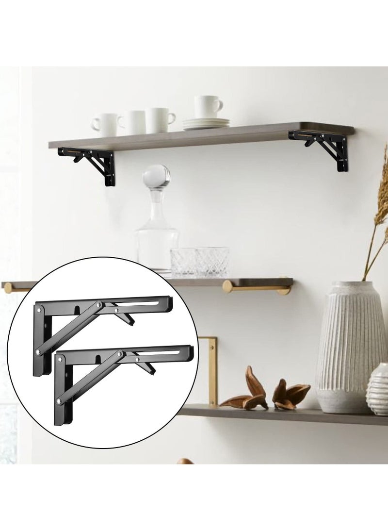 2 Pcs Folding Shelf Brackets, Heavy Duty Wall Mounted Shelf Bracket, Collapsible Metal Triangle Shelf Support for Bench Table, Max Load 50KG/110LB (20cm/7.87 Inch) - Image 4