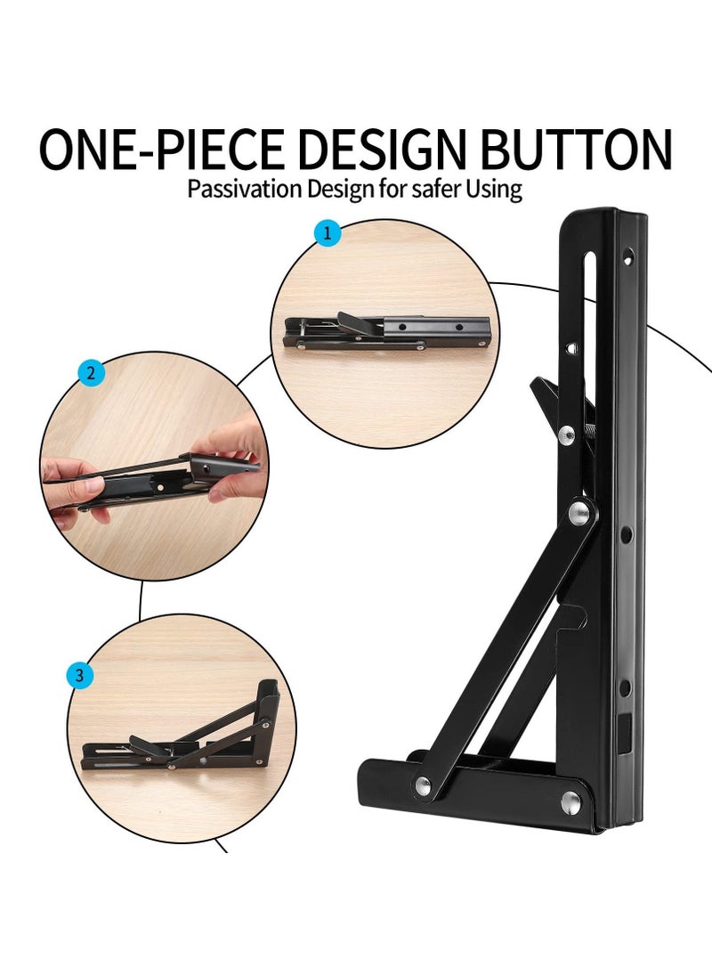 2 Pcs Folding Shelf Brackets, Heavy Duty Wall Mounted Shelf Bracket, Collapsible Metal Triangle Shelf Support for Bench Table, Max Load 50KG/110LB (20cm/7.87 Inch) - Image 2