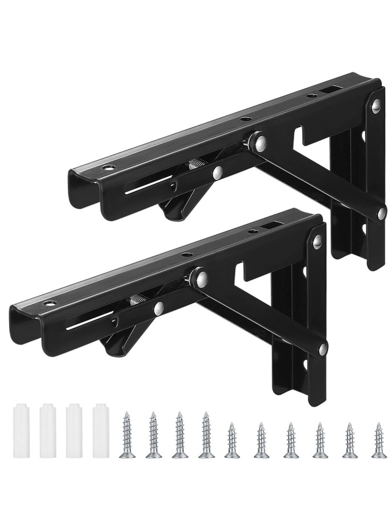 2 Pcs Folding Shelf Brackets, Heavy Duty Wall Mounted Shelf Bracket, Collapsible Metal Triangle Shelf Support for Bench Table, Max Load 50KG/110LB (20cm/7.87 Inch) - Image 1