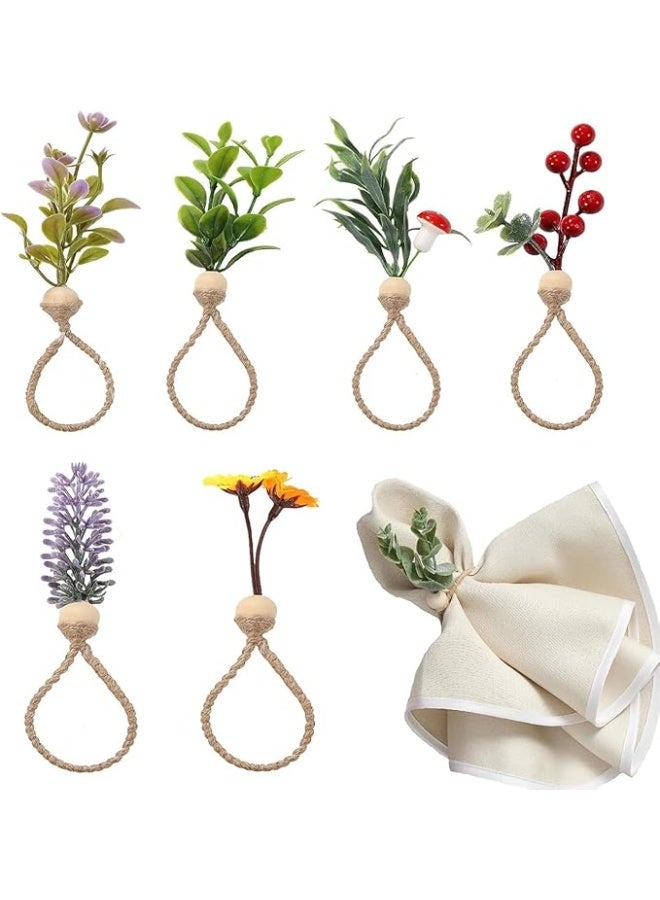 Spring Napkin Rings Set of 6,Farmhouse Green Leaf Floral Napkin Rings Dining Table Decorations  - Image 1