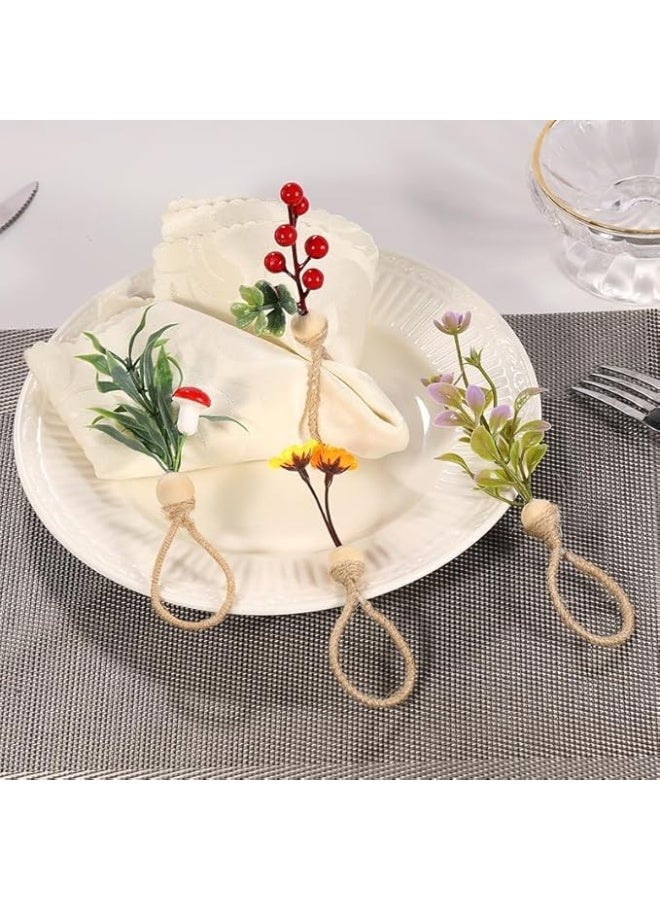 Spring Napkin Rings Set of 6,Farmhouse Green Leaf Floral Napkin Rings Dining Table Decorations  - Image 4