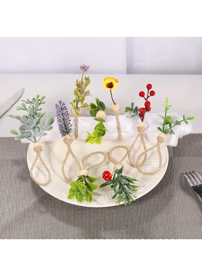 Spring Napkin Rings Set of 6,Farmhouse Green Leaf Floral Napkin Rings Dining Table Decorations  - Image 5