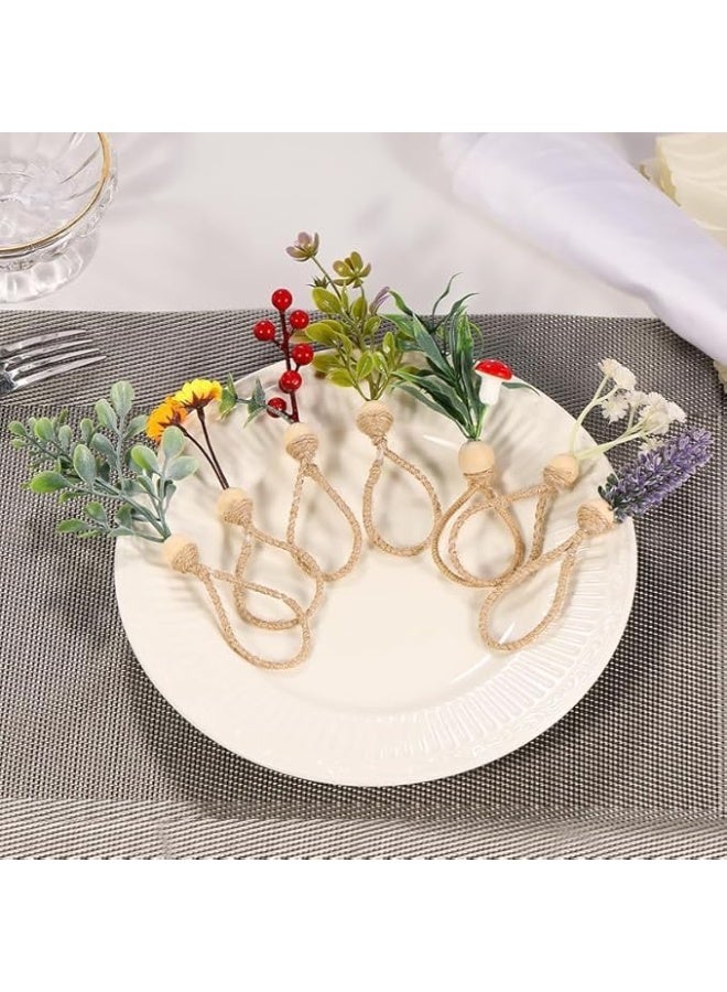 Spring Napkin Rings Set of 6,Farmhouse Green Leaf Floral Napkin Rings Dining Table Decorations  - Image 2